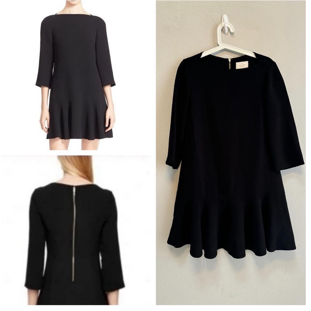 EUC Kate Spade Caution to the Wind boat neck flounce skirt dress in black.